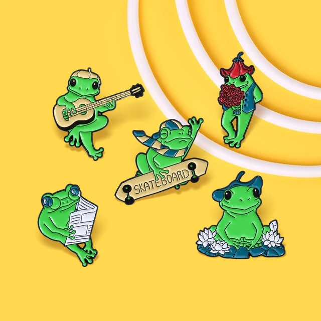 Funny Frog Family Enamel Pin Green Frog Playing Guitar and Skateboarding  Singing Brooches Badges Lapel Pin Jewelry Accessories - AliExpress