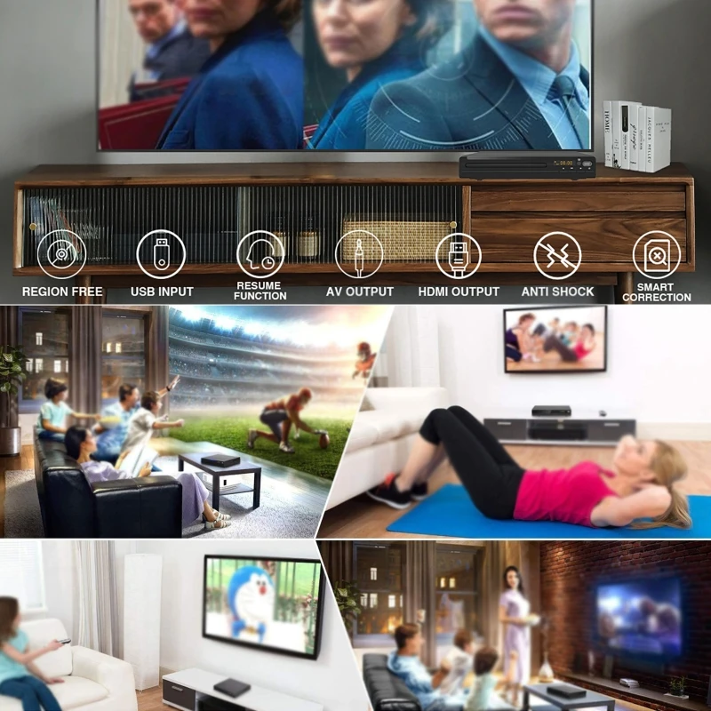 DVD Player 1080P Home DVD Player Box TV HD CD-Discs AV-Output Built-in MIC-port dvd player