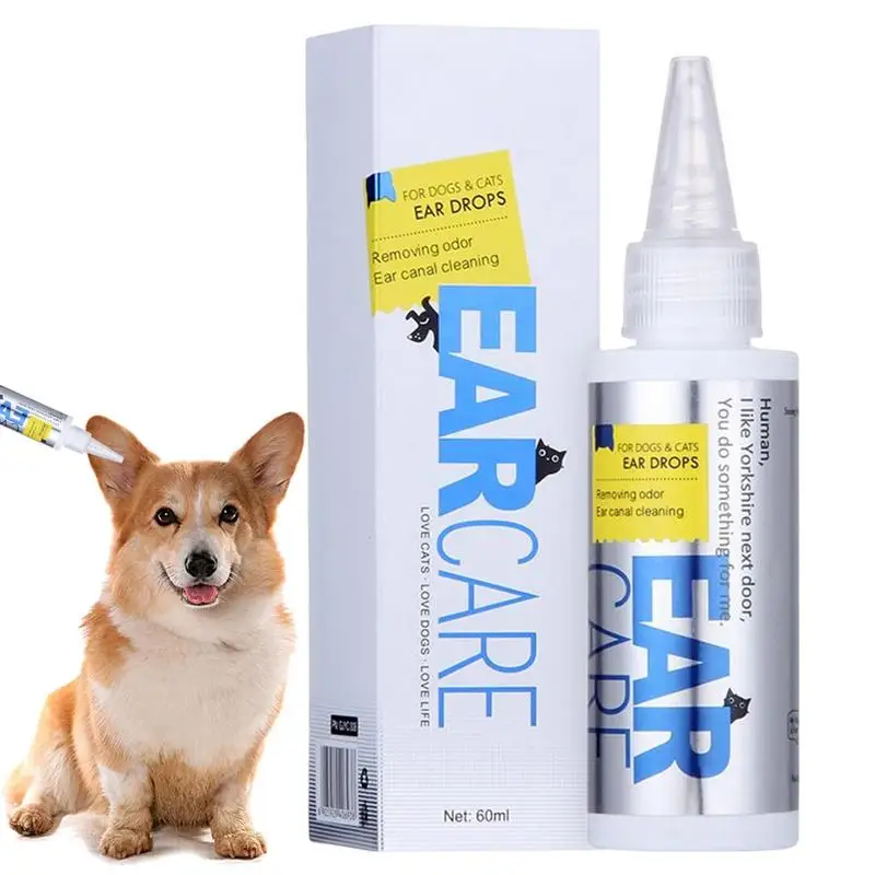 Pet Ear Cleaner 60ml Universal Cat Ear Cleaner Solution Anti Itching Puppy Effective Ear Drops dog Ear Wash Pet Supplies 10pcs box tinnitus treatment patch earache ear itching ear buzz protect hear loss sticker herbal medical plaster patch ear care