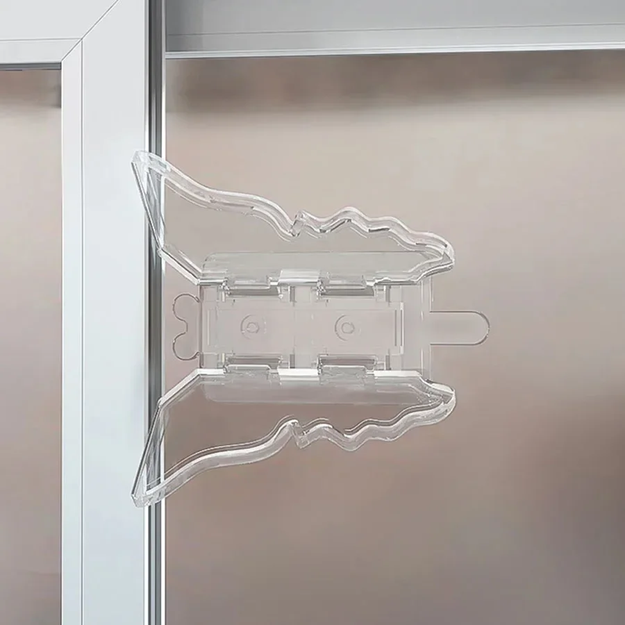Sliding Window Limit Lock Transparent Butterfly Punch-free Pasted Door Window Safety Locks Buckle Baby Safety Protection 1pcs child lock,safety lock,door window lock