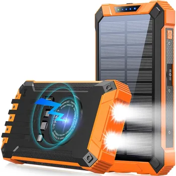 Fast Charging Mobile Power Bank, Wireless Charger, Solar Portable Charger, Dual Flashlight, 36000mAh, 15W 1