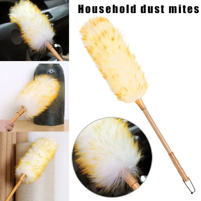 Long Wooden Handle Wool Duster Household Dust Mites Soft Non-static  Furniture Lambswool Brush Dusting Cleaning Duster Dust Room - AliExpress