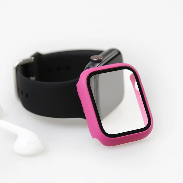 Glass+Cover For Apple Watch Case 45mm 41mm 44mm 40mm 42mm 38mm iWatch Accessorie Screen Protector Apple Watch Serie 3 4 5 6 SE 7 Rose Red