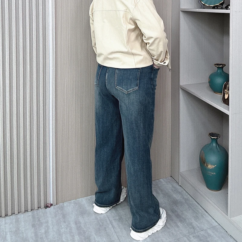 Women's High Waist Straight Jeans, Female Loose Stretched Denim, Casual Wide Leg Pants, Plus Size, Spring, Autumn, New