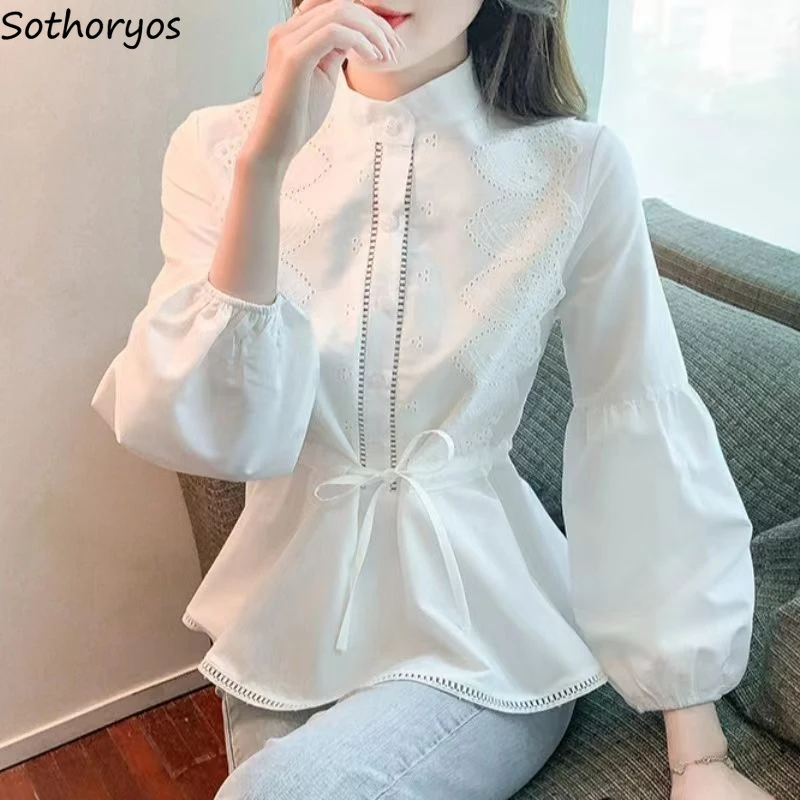 

Blouses Women Trendy Leisure Lace-up Korean Style Simple Office Pure Spring Retro All-match Cozy Daily Chic Ladies Elegant Sweet