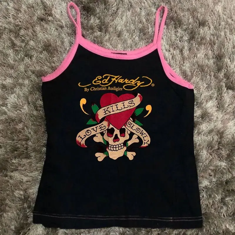 Goth Girls Y2K Fashion Crop Tops Punk Skull Print Gru Gothic Ladies T-shirts Streetwear Casual Female Clothing - 5