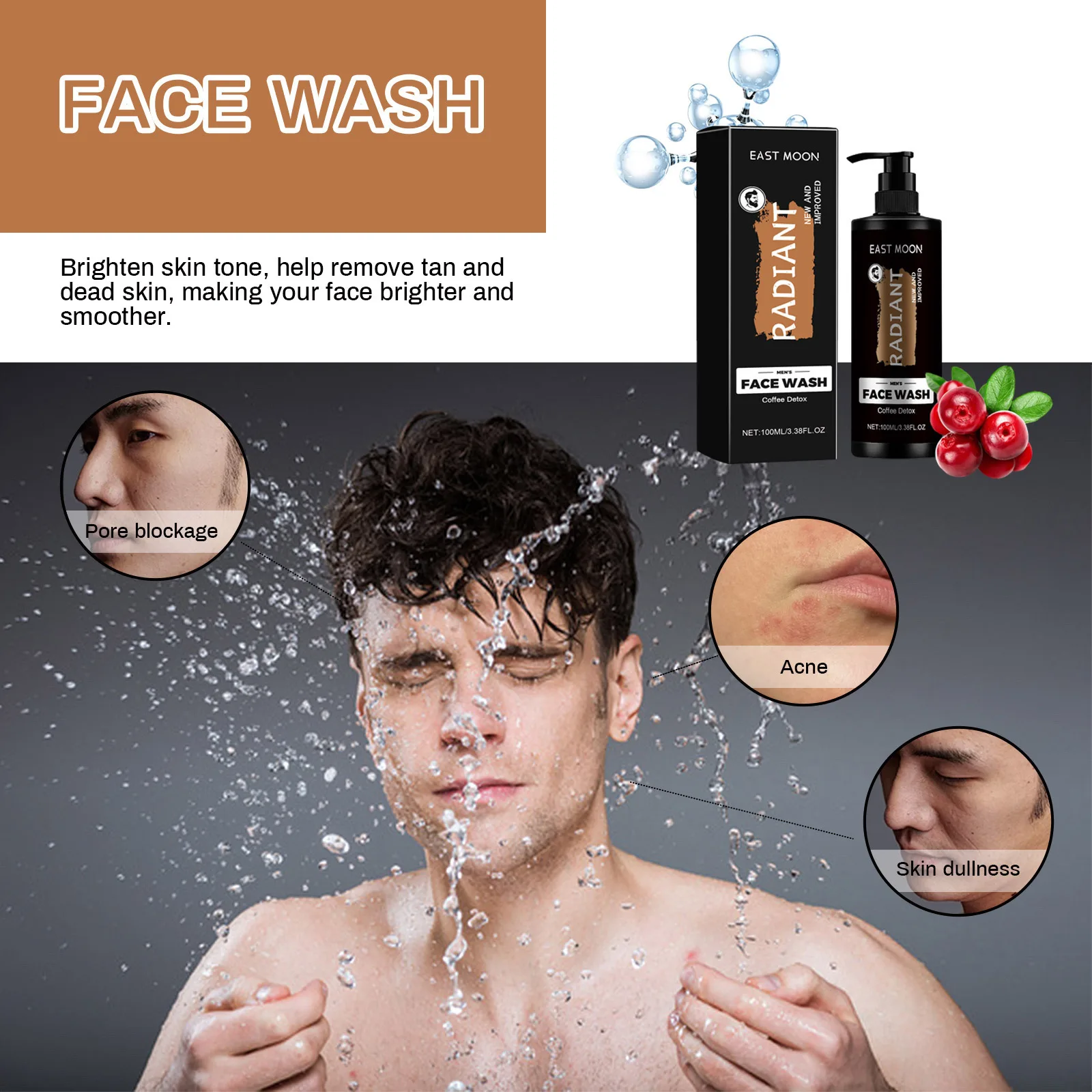 Men Facial Wash Lotion Clean Pores Exfoliate Acne Blackhead Removal Oil Control Moisturize Lighten Improve Dull Cleansing Cream 4