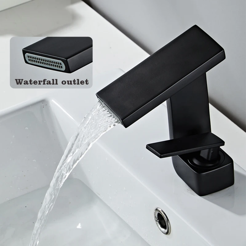 

Bathroom Deck Mounted Basin Faucet Black Sink Tap Single Hole Water Tap Hot and Cold mitigeur salle de bain mixer faucet