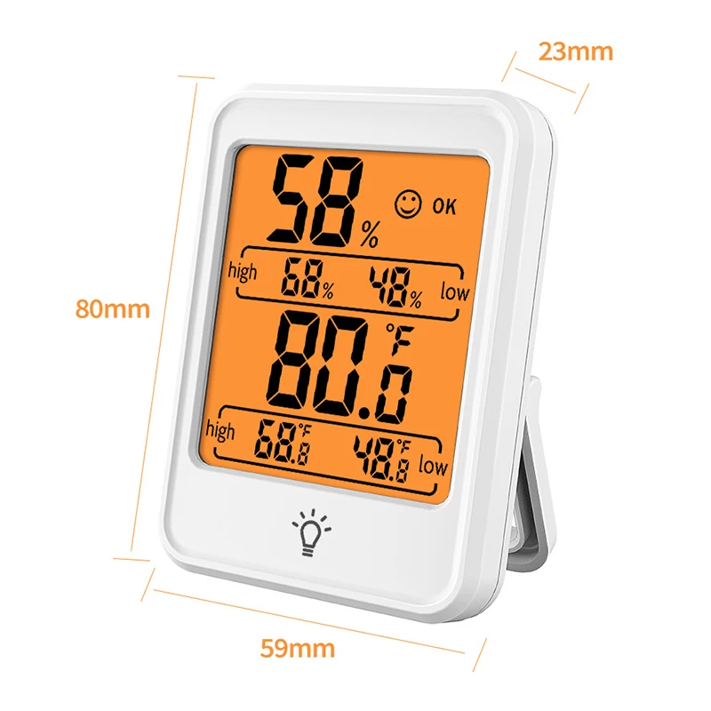 Touch Screen Digital Thermometer and Hygrometer with Backlight and Magnet