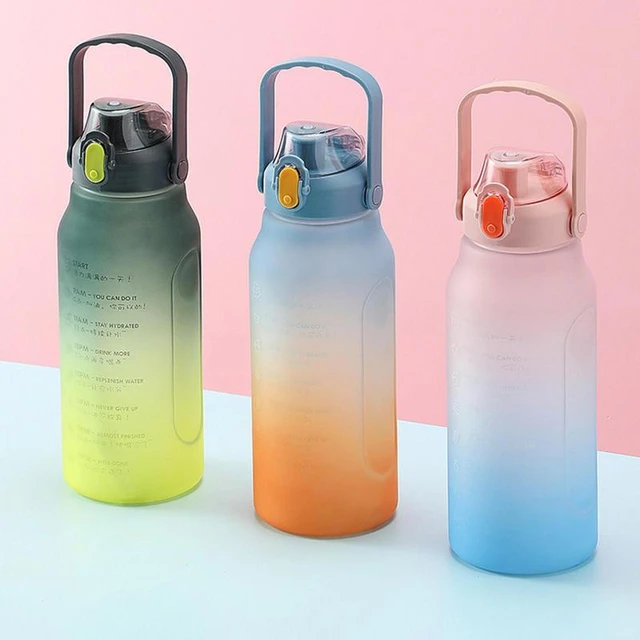 3pcs/set Large Capacity Water Bottle Straw Cup Gradient Color Plastic Water  Cups With Time Marker Fitness Sports Bottle Kettle - Water Bottles -  AliExpress