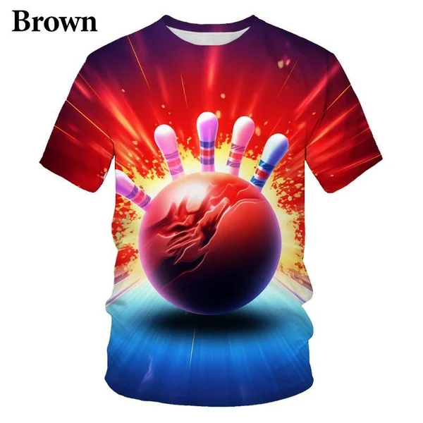 Personality Bowling Sports T-Shirt Stampate In 3D Fun Outdoor Street Sports T-Shirt Cool E Colorate Ball