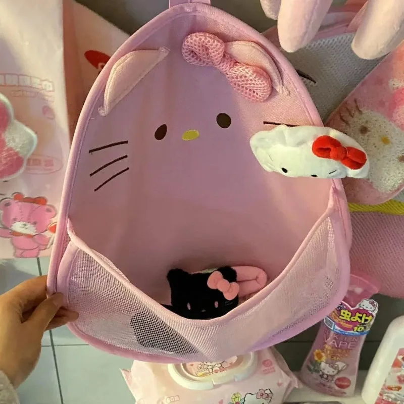 thumbnail image 5 of Hello Kitty-Bolsa de Red Kawaii con estampado de dibujos animados, cesta de ropa sucia para el Hogar, baño, dormitorio de estudiantes, bolsa de almacenamiento de artículos diversos, 5 of 5