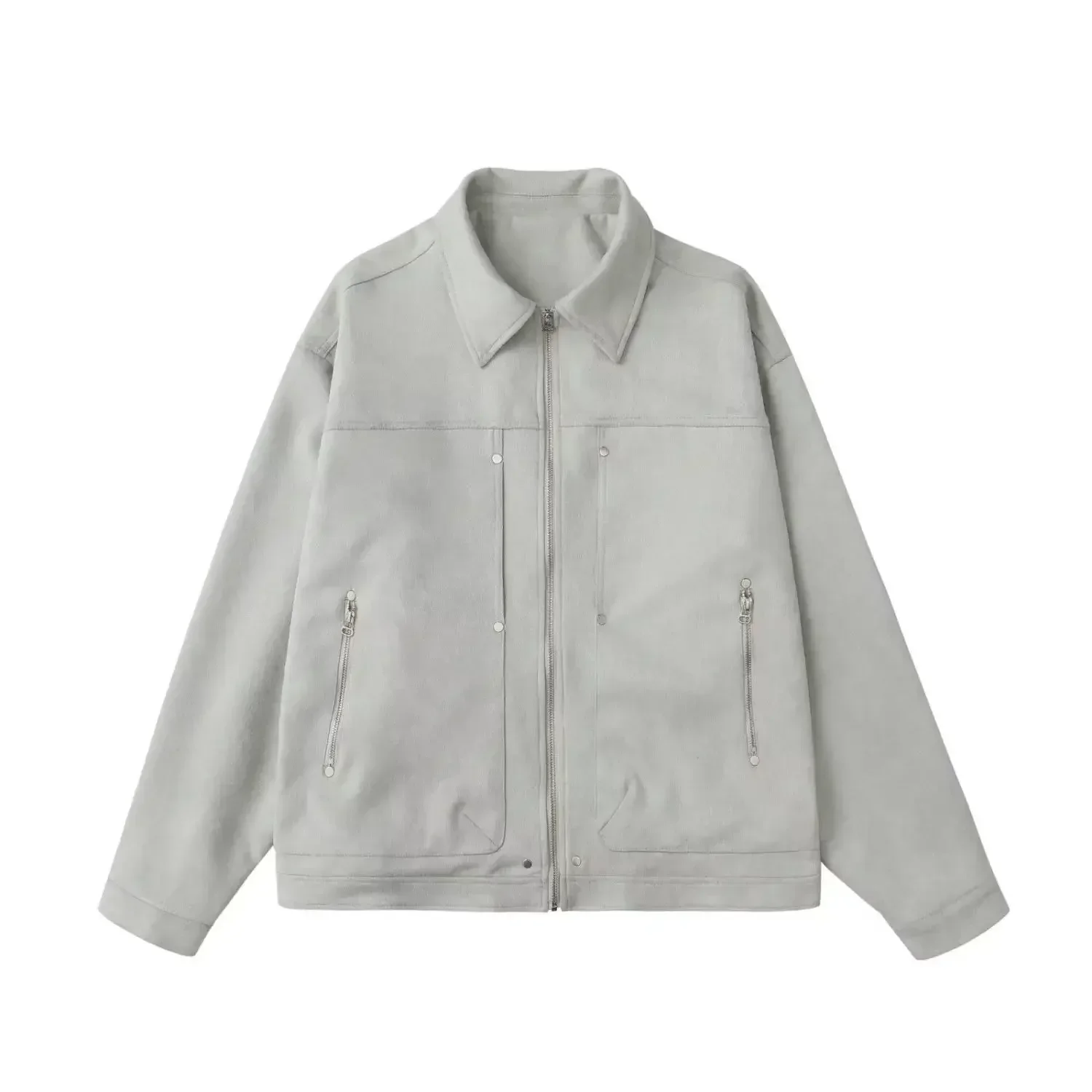 FA670 2024 New Men's Hong Kong Style Versatile Tooling Jacket Fashion Casual Solid Color Simple Top 4