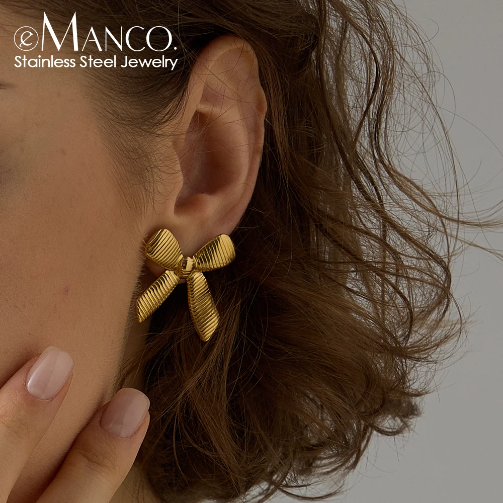 eManco Stainless Steel gold-plated Earrings For Women Bow Stud
