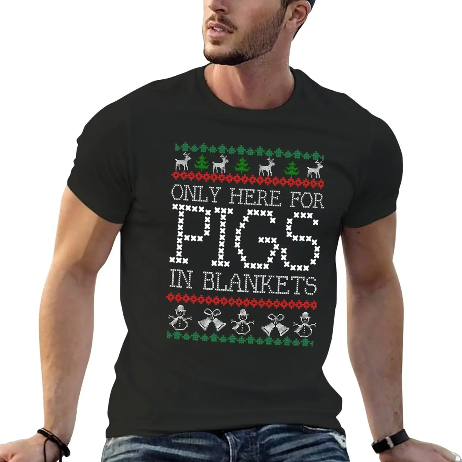 

Only here for pigs inblankets funny christmas dinner food T-Shirt heavyweights boys whites animal prinfor boys men clothings