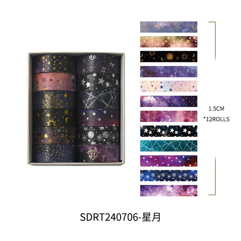 6Pcs Or 12Pcs Starry Sky Washi Tapes Scrapbooking Supplies Foil Decorative Adhesive Tape Washitape Diary Decorating Washi Tape 5