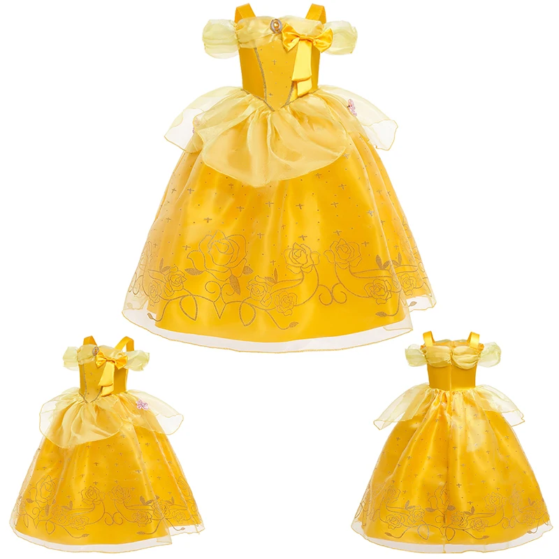 Vestido de princesa Bella Durmiente para niña, disfraz de fiesta de cumpleaños, Aurora, La Bella y La Bestia, disfraz de Cosplay de Halloween