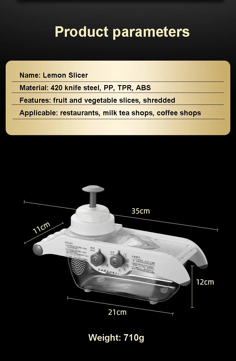 Description Picture 4 of itemMultifunctional Lemon Slicer Vegetable Grater With Basket,V-blade Fruit Potato Chopper Carrot Cutter Slicer Kitchen Accessories