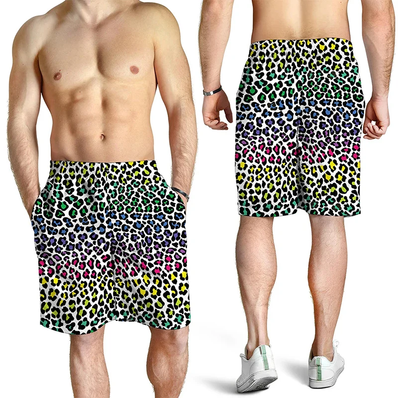 Colorful Leopard Graphic Board Shorts For Men Summer Running Surf Beach Shorts Men Quick Dry Stylish Swim Trunks Short Homme 2