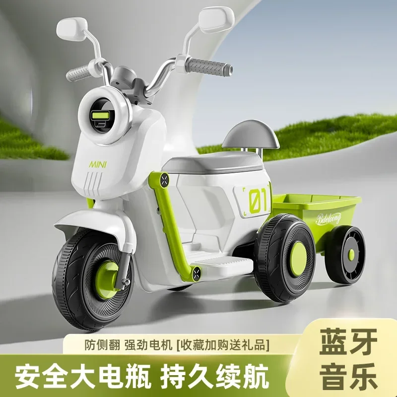 Children Small Electric Motorcycle 2/3/5/6 Three-wheeled with Bucket Boys and Girls Seat Light Music