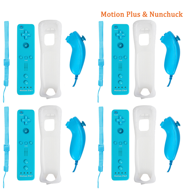 Nintendo Wii Joystick 2 in 1 Wireless Remote Gamepad Controller Set Optional Motion Plus with Nunchuck & Silicone Case