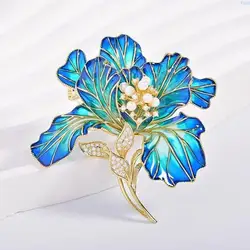 Vibrant Peony Flower Brooch with Enamel Finish and Pearl Charm (For Purple)