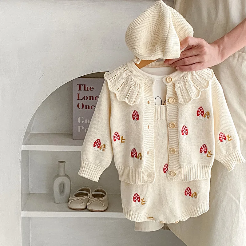Autumn Baby Girls Embroidery Sweater Suspender One Piece