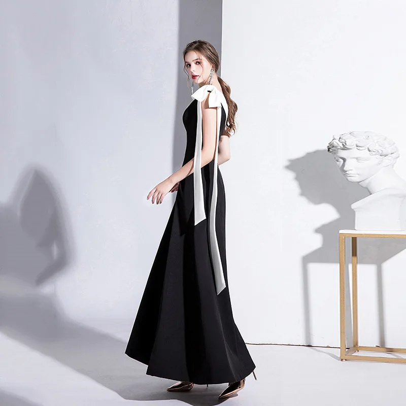 LANMU Black Evening Dress Women's New 2024 summer One Shoulder Style Banquet Slim Long Daily Prom Gown Graduation Party Dress