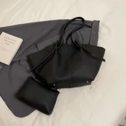 Elegant Women's Soft PU Leather Shoulder Tote Bag - 2 - in - 1 Designer Luxury Set with Spacious Capacity - 53x26x10.5cm (Black)