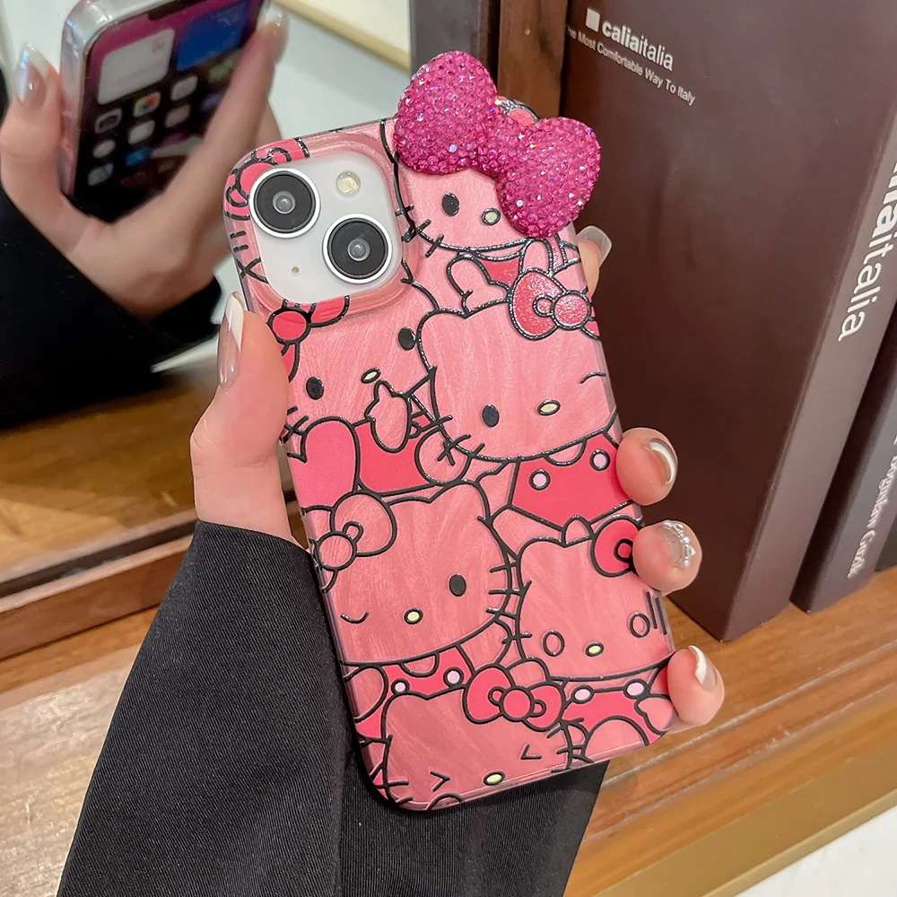 Dazzling 3D Diamond Bow Kitty Laser Lustre Lining Phone Case