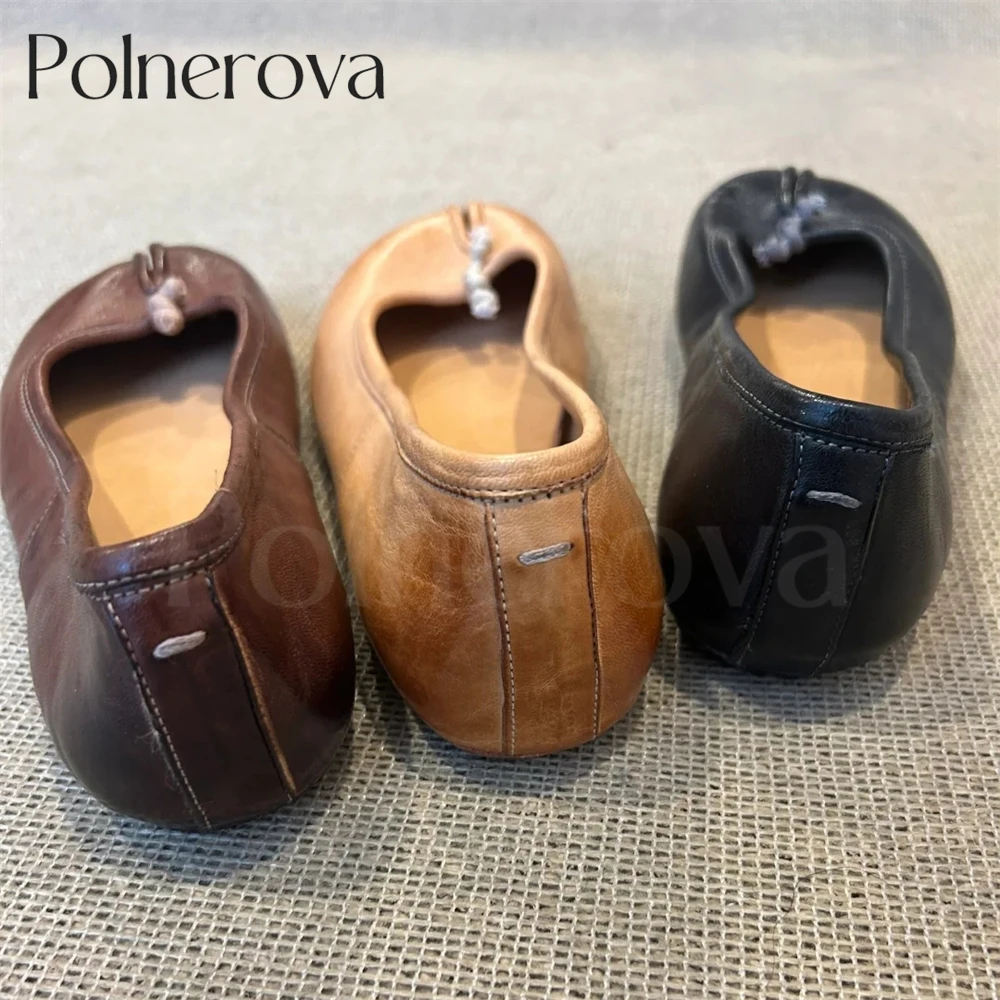 Tabi Ballet Shoes Hand-Painted Slip-On Flats Comfortable Leather Flats Latest Design Elegant Women's Shoes New Style Black Brown