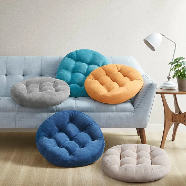 Coussin de siège de sol gris, grand oreiller rond, sièges pour adultes, coussins de sol en velours côtelé touffeté pour salon, Tatami  5