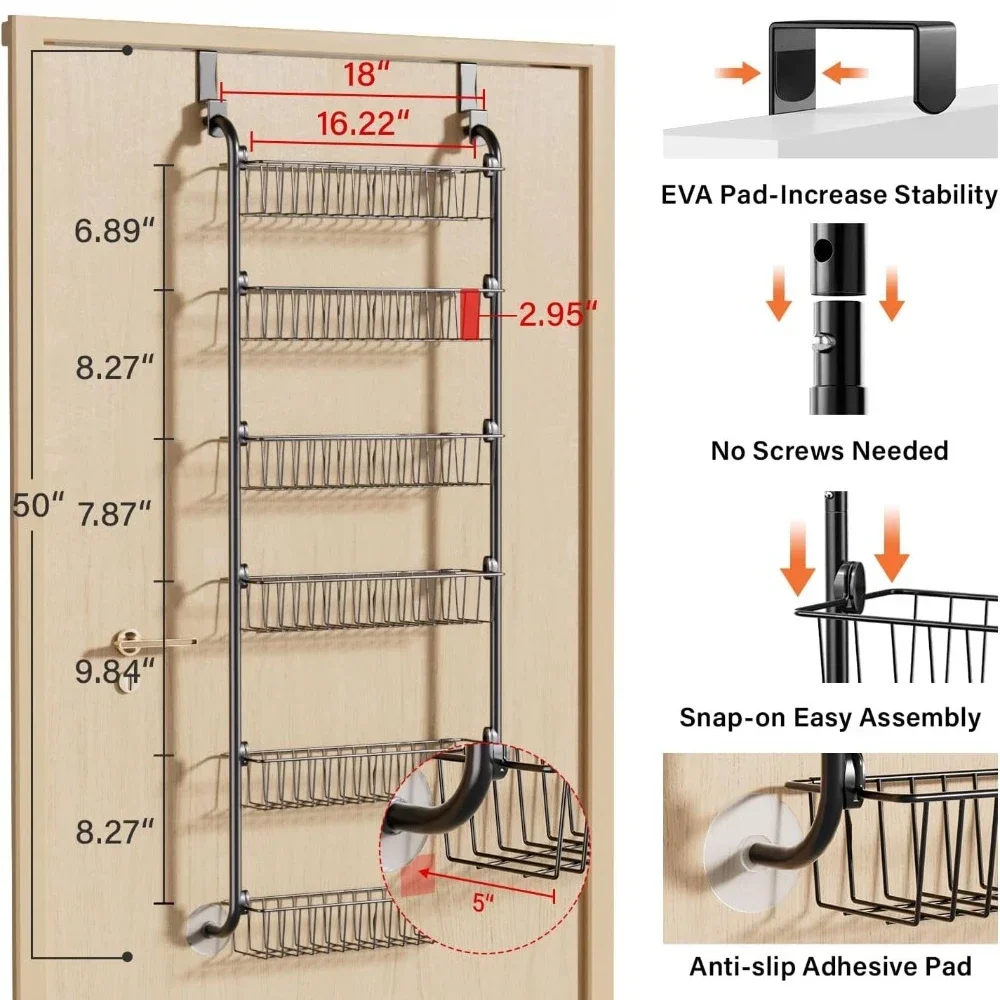 Storage Rack Over The Door Kitchen Bedroom Organizer Wall Hanging Basket Heavy-Duty Metal Multifunctional The Door Shelf Behind