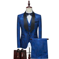 2023 Fashion New Men's Boutique Business Host Wedding Suit Three Piece Set / Male Print Hot Stamping Blazers Jacket Pants Vest