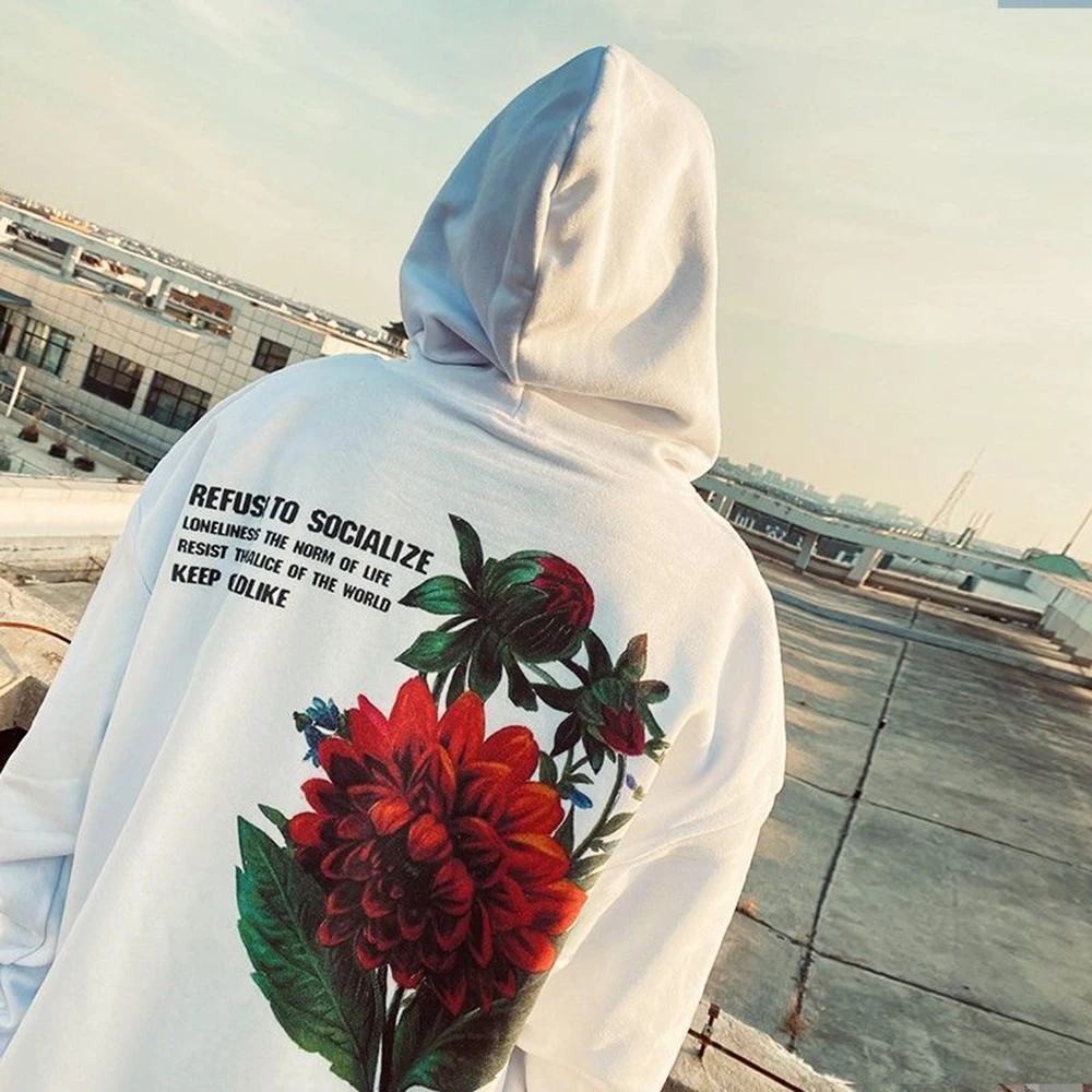 

Street Hiphop Hooded Sweater Male American Rock Personality Rose Print Rock Fashion Retro Chicano Tatoo Street Autumn Hoodie