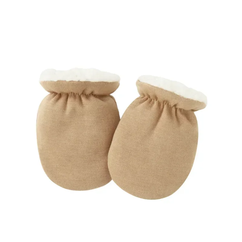 Warm Wool Furry Newborn Mittens Simplicity Solid Color Toddler Glove Autumn Winter Warm Thicken Anti-scratch Face Baby Glove 4