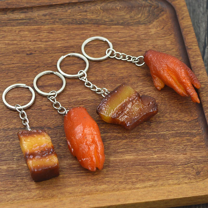 Creative simulation food key chain PVC model Gift Soft glue fake braised pork belly pork trotter roast chicken pendant 2