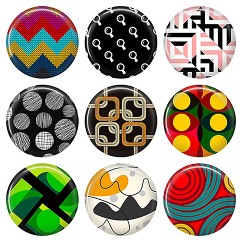 Colorful Geometric Pattern Glass Cabochons for Jewelry Making (8-40mm)