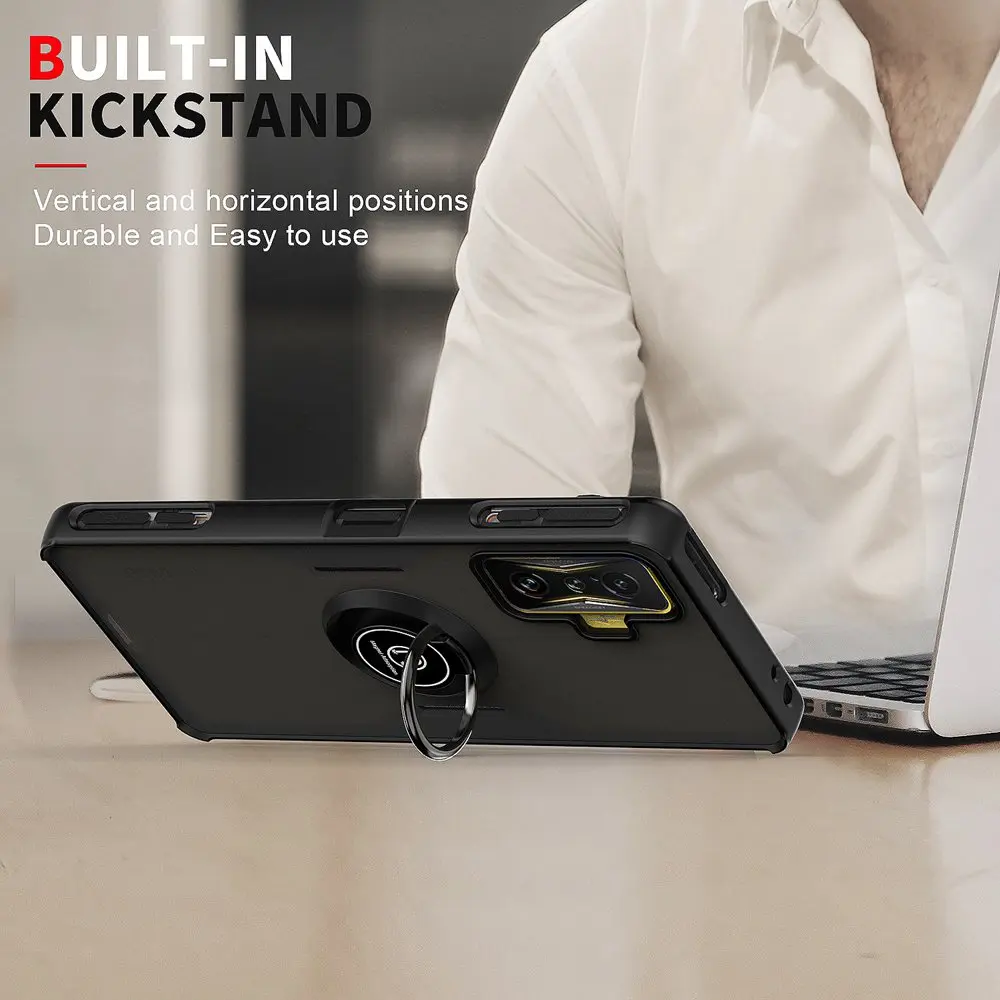 Shockproof Magnetic Ring Holder Case - Hard Protective Cover for Poco & Xiaomi Devices
