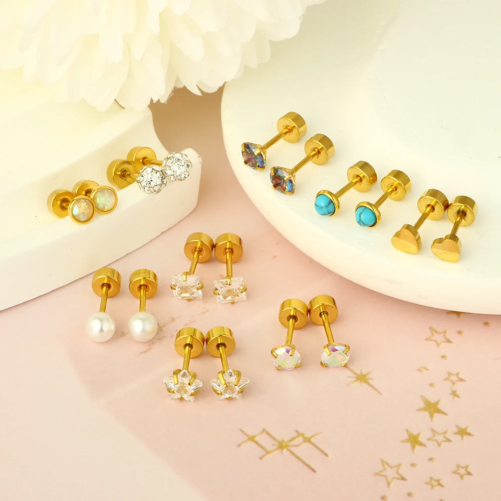 1pair Stainless Steel Golden Cartilage Earrings Stud Tragus Piercing Helix Conch Daith Ear Heart Star Butterfly for Women Men