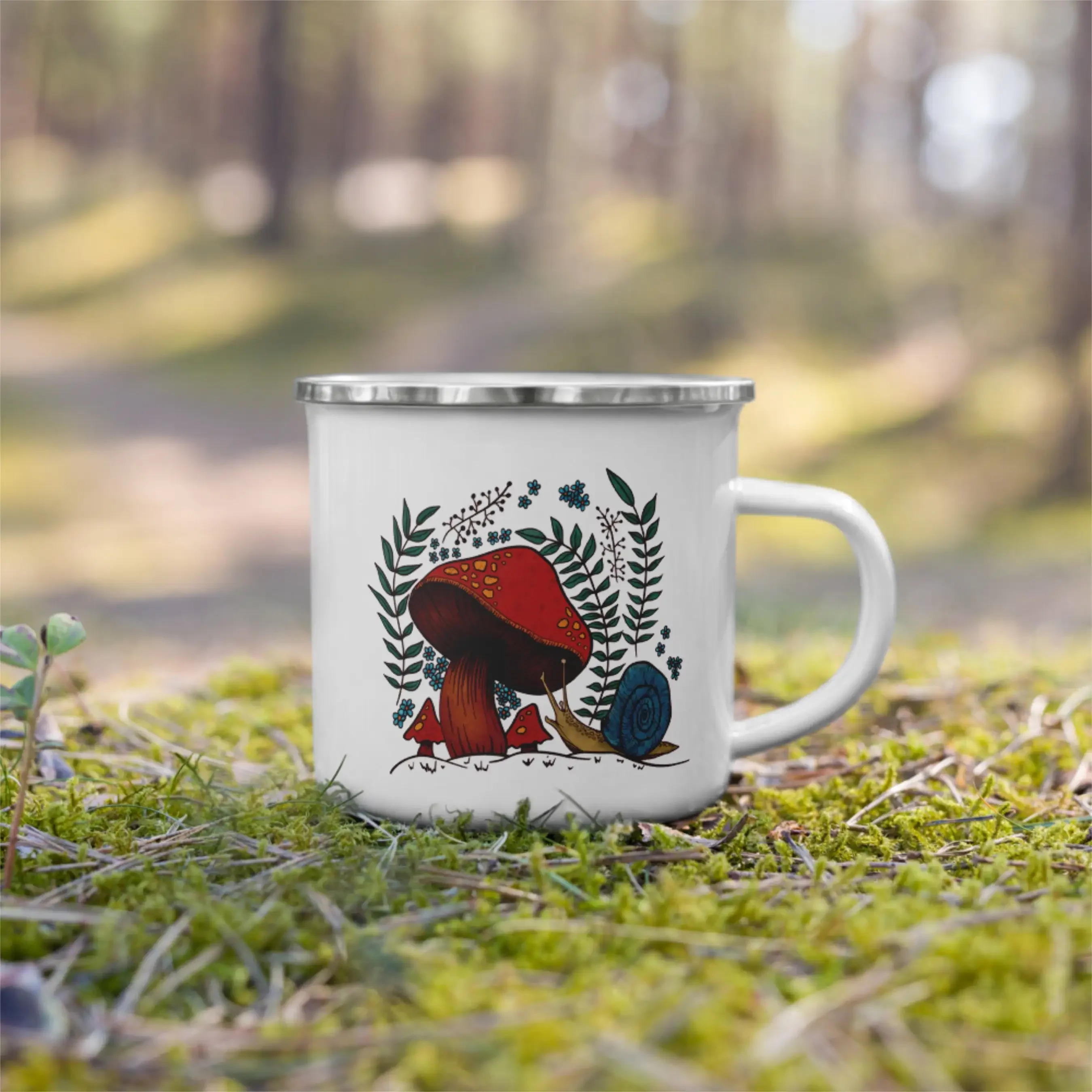 

Кружка в виде грибов, улитки, леса, 11 унций, эмалированная Кружка для кемпинга, домашняя кофейная кружка для мальчиков
