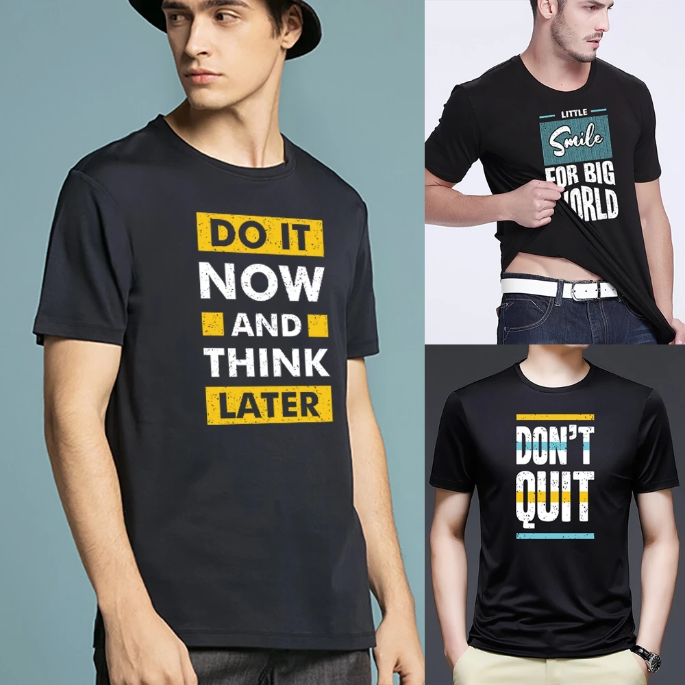 Man Tshirt Tops Phrase Print Round Neck Men's Tshirt Round Neck