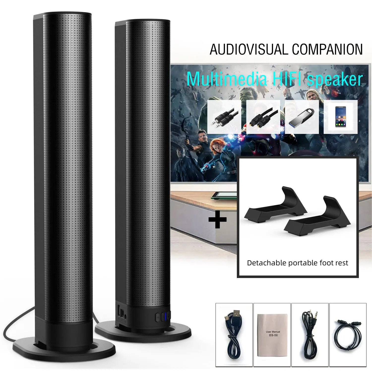 Home Cinema Shengba Sound System Fm Soundbar Tv Altoparlanti Bluetooth Connessioni Hdmi/Aux/Bt/Opt Soundbar Con 2-In-1 Staccabile