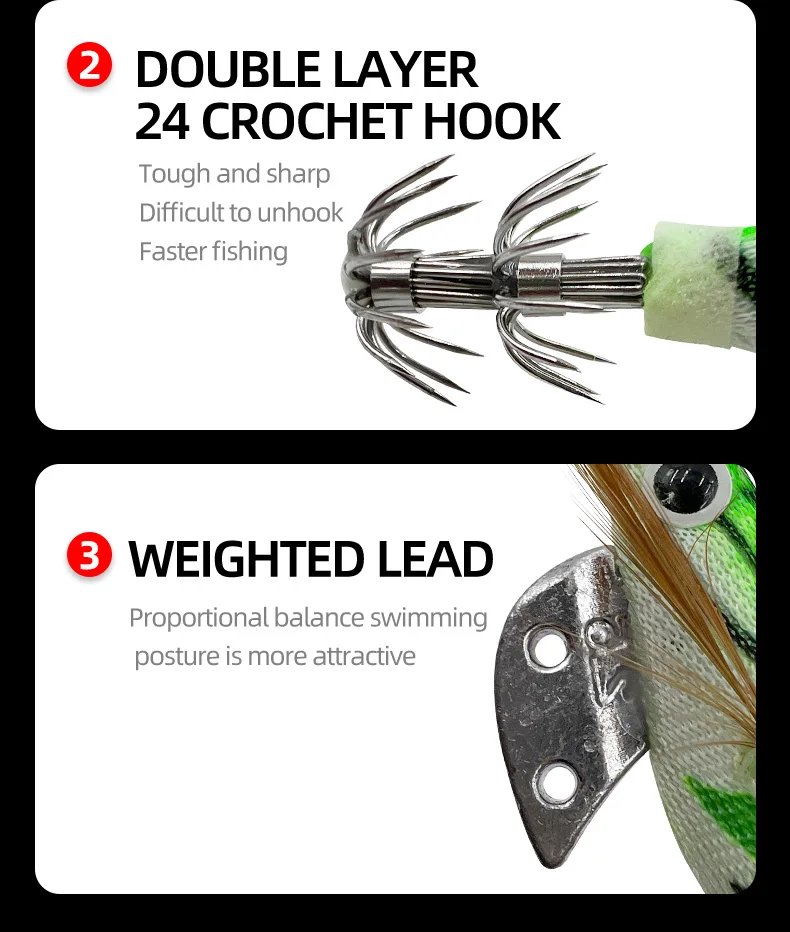 ShareShark 10 Stück/Set Angelköder aus Holz, Leuchtende Tintenfisch- und Oktopus-Köder mit 3D-Augen, Harter Köder, Angelzubehör – Detail 6