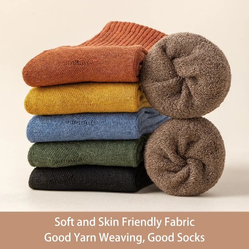 5 Pairs of Women Is Autumn and Winter Solid Color Simple Plush Fleece Thick Warm Fashion Comfortable Mid-tube Socks 4