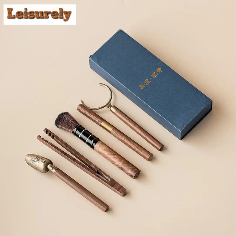 Walnut Tea Six Gentlemen Ancient Wood Clip Needle Spoon Cutter Tea Tool Set Household Teaware Utensils Tea Ceremony Ornaments