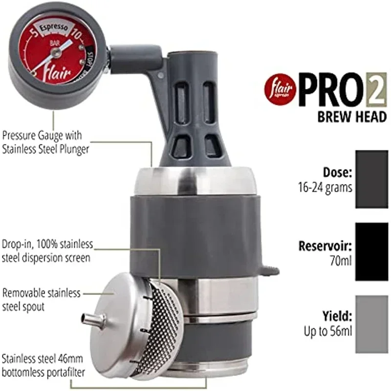 Original Flair Espresso Maker PRO 2-An All Manual Lever Espresso Maker with Stainless Steel Brew Head and Pressure Gauge