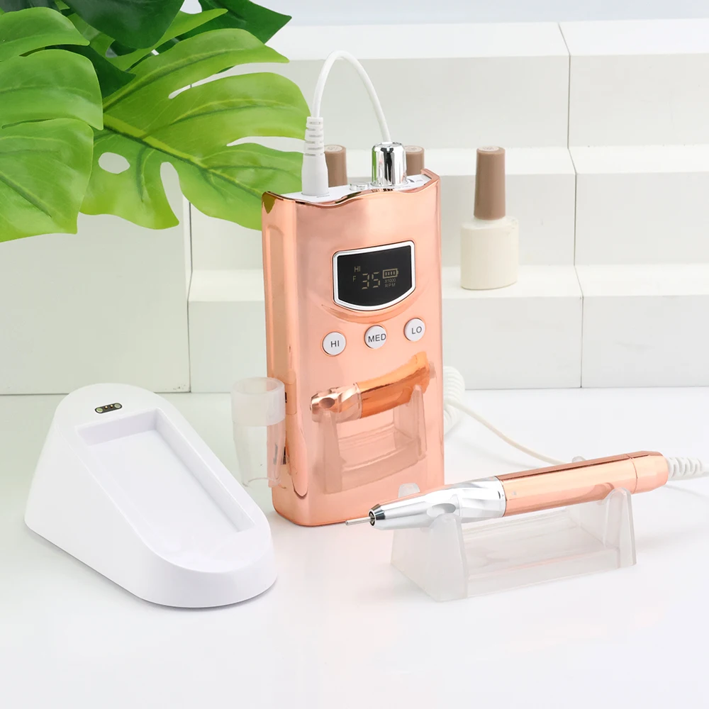 35K Brushless Cordless Nail Drill Machine 35000RPM Portable Rechargeable Manicure Electric Nail File Drill Special Desktop Base 4