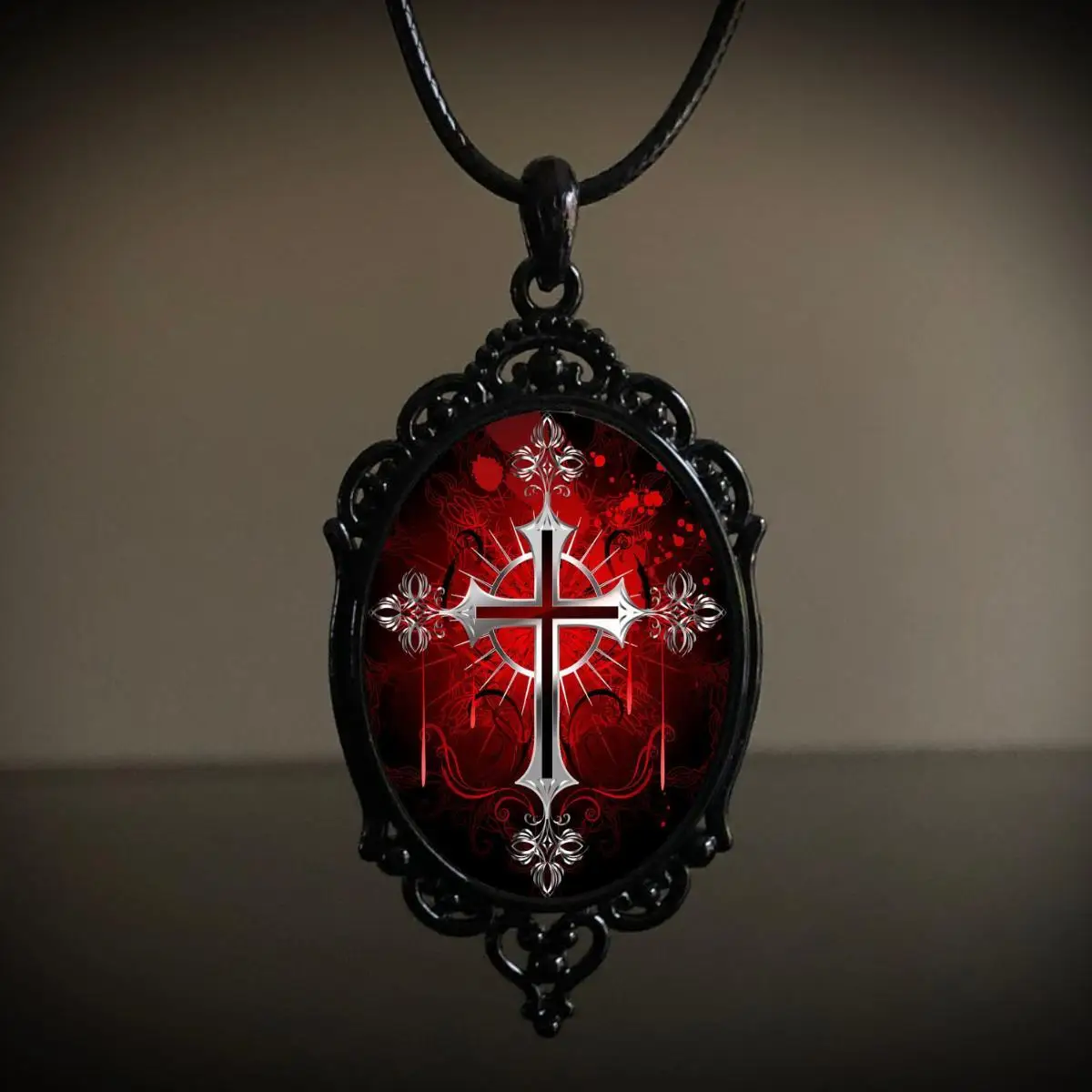 Fashion Vintage Gothic Accessorie Witch Pagan Cross Crow Fox Glass Pendant Necklace Jewelry Gift