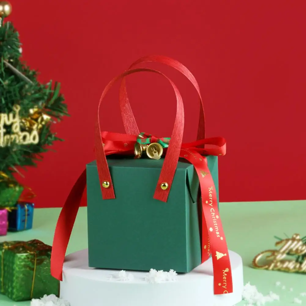 

Red Gift Packaging For Christmas with Handle Bowknot Ribbon Bell Decor Letter Print Cubic Present Packing Box navidad 2024